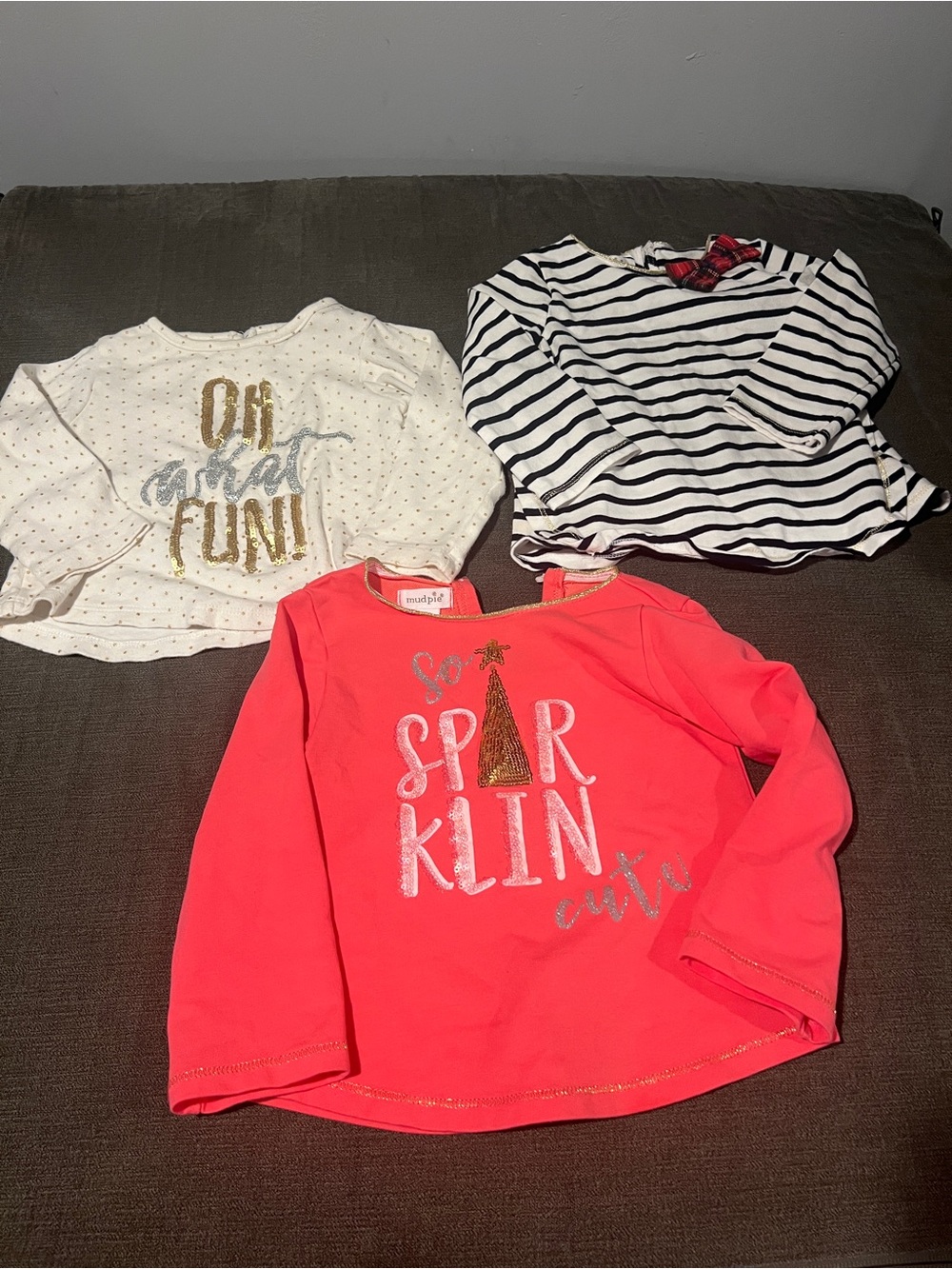 Mud Pie Girls Long Sleeve Tops - Coral, White, Black